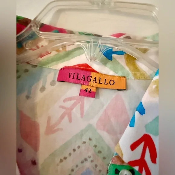 VILAGALLO POLINE IKAT MULTICOLOR Button Down Blouse NWT Size 42 - Picture 4 of 8